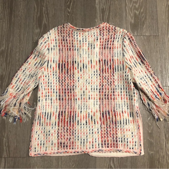 St John Ribbon Fringe Macro Plaid Cardigan Jacket in Blush Sz 6 - Picture 4 of 11